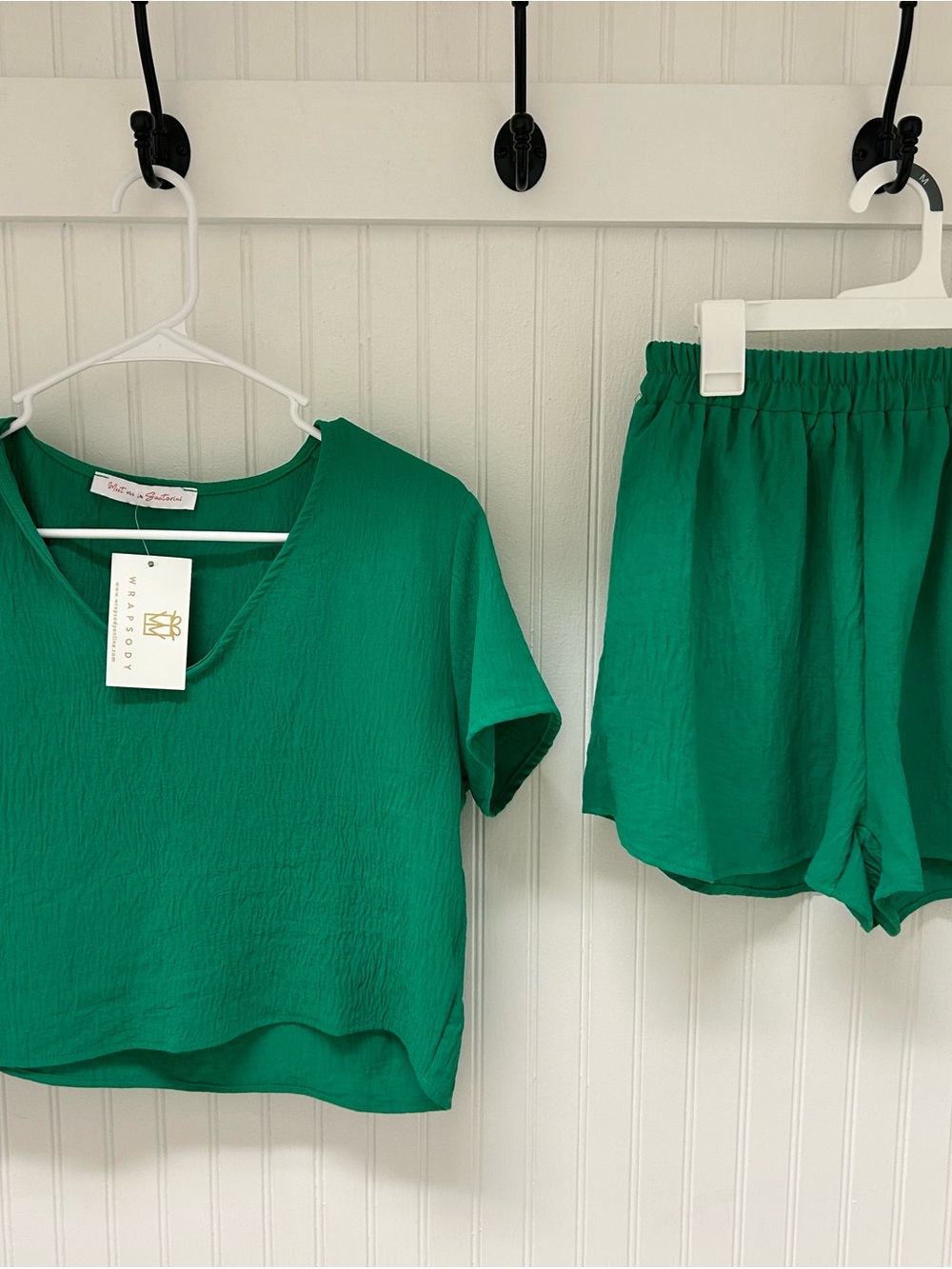 Green V-Neck Top and Shorts Set
